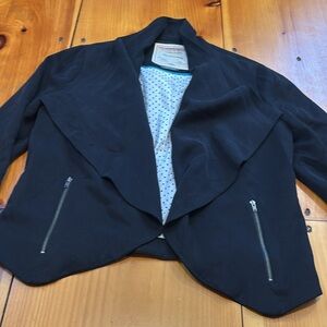 CARTONNIER M Black Moto Zipper Blazer Jacket Roll Cuff